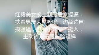 红裙美女换上制服居家操逼，扶着男友大屌吸吮，边舔边自摸骚逼，怼着小穴一下挺入，主动骑乘扭腰一脸骚样