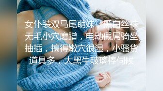 女仆装双马尾萌妹，黑白丝袜无毛小穴磨蹭，电动假屌骑坐抽插，搞得嫩穴很湿，小骚货道具多，大黑牛玻璃棒伺候